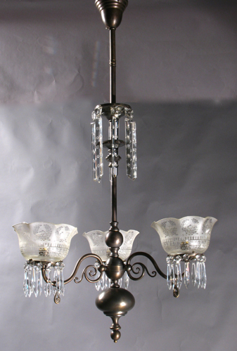 3-Light Gas Chandelier with Cut Glass Crystals